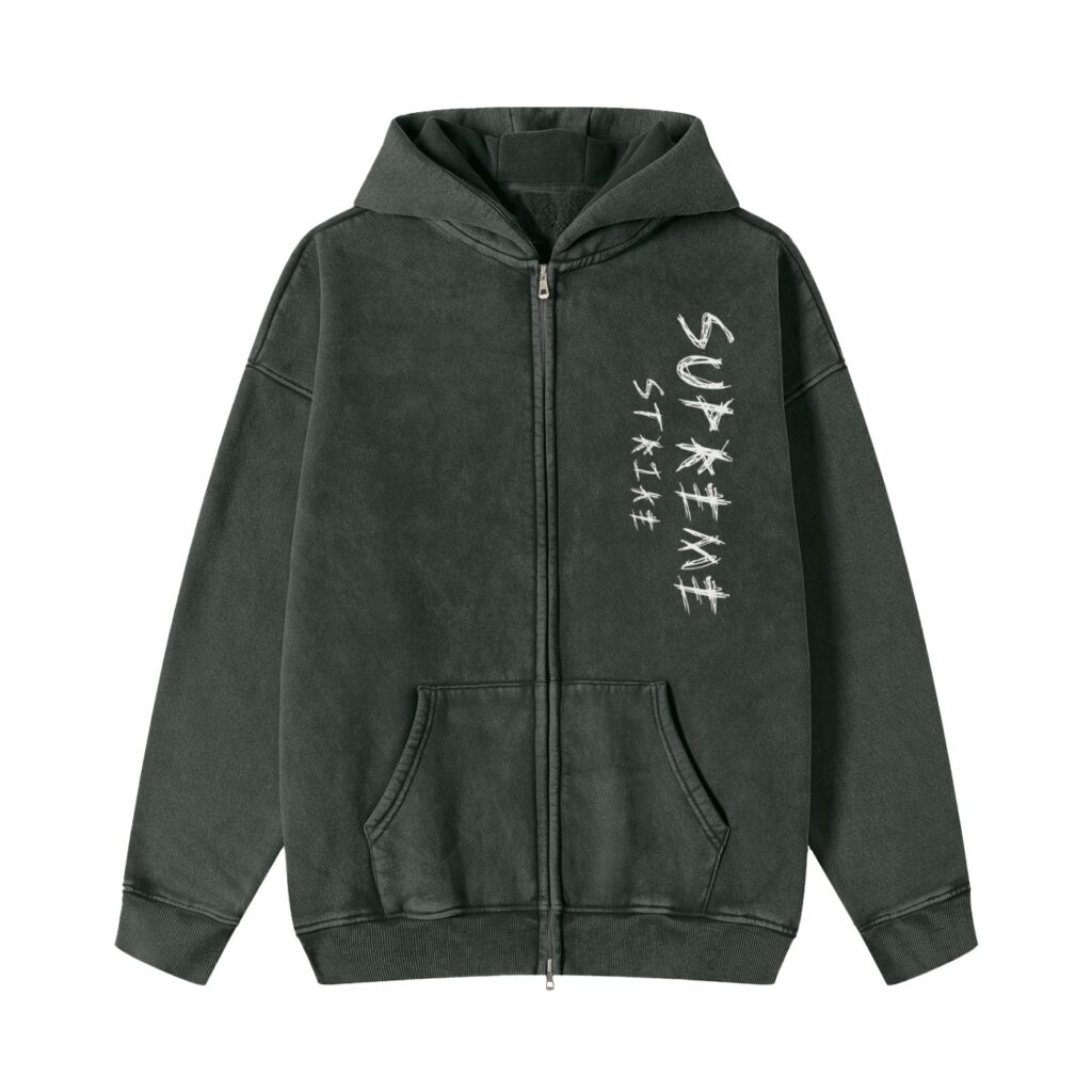 Snow Washed Zip-Through Fleece Hoodie